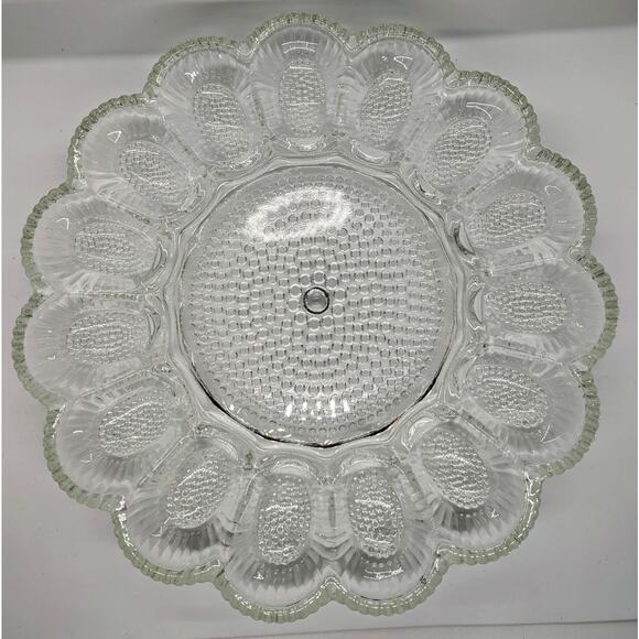 Thousand Eyes Hobnail Deviled Egg Plate, Indiana Glass Relish Plate Oyster Plate - Picture 1 of 6